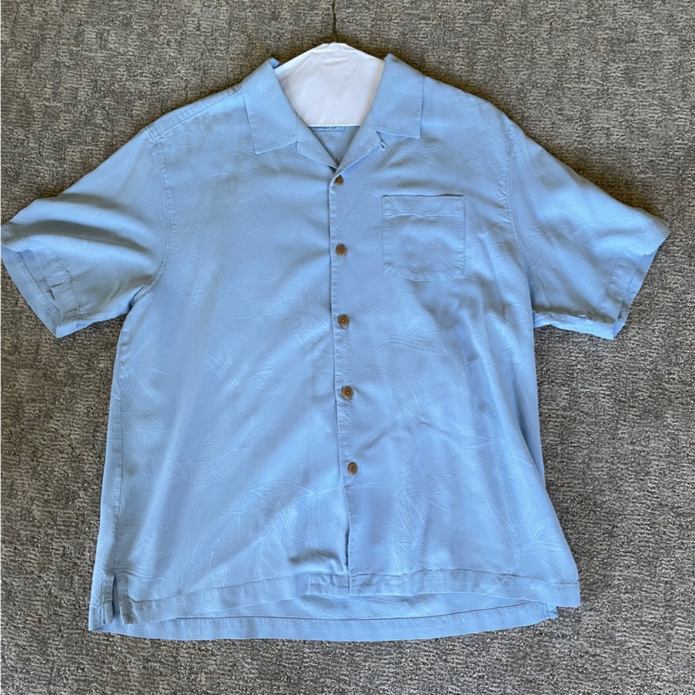 Tommy Bahama Blue Casual Button Down Shirt With Subtle Floral Design